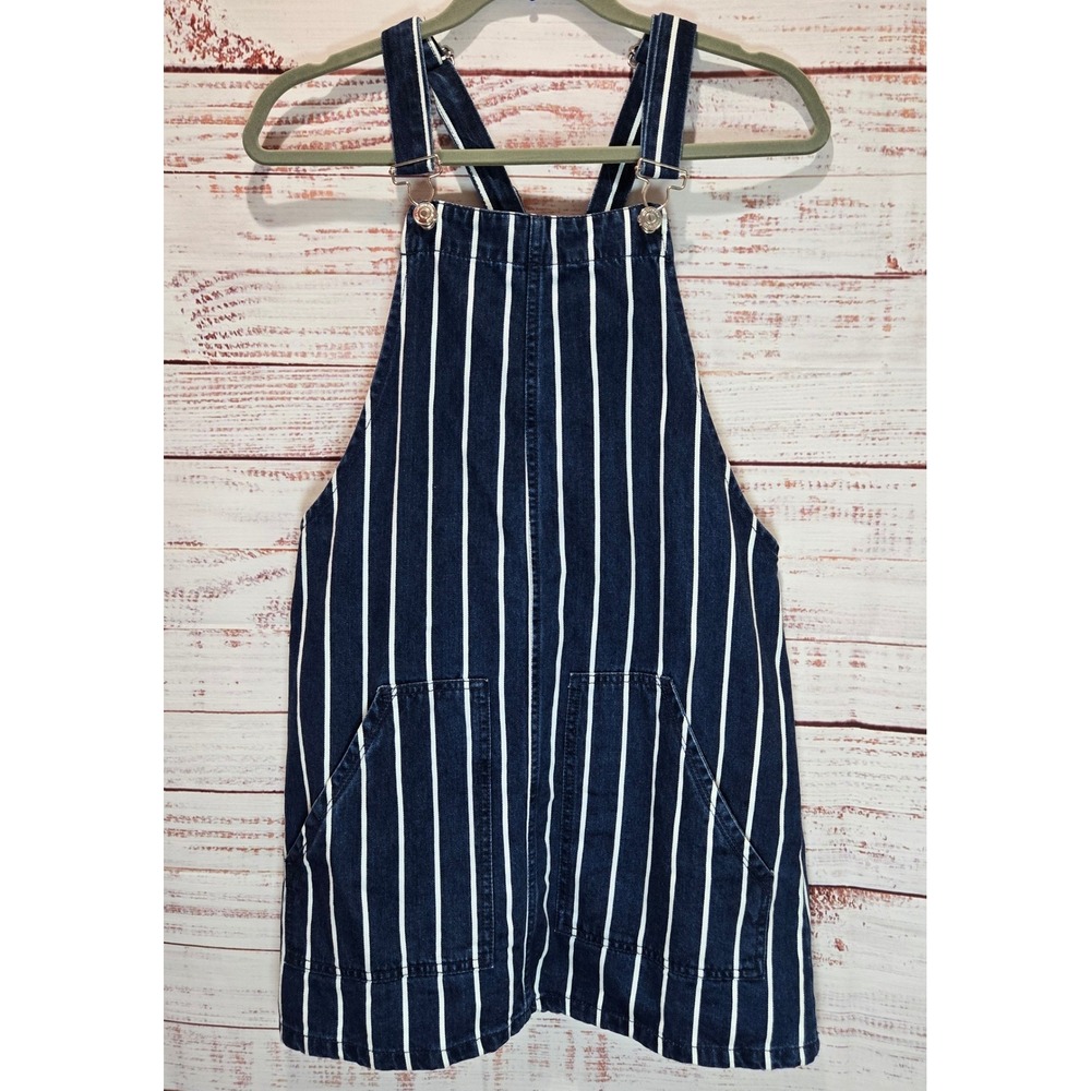 Stradivarius‎ Blue White Striped Denim Pinafore Overall NWOT Size 6